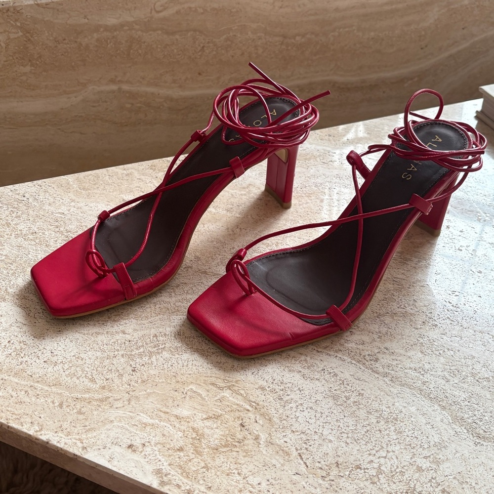 ALOHAS Red Patent Leather Heels with Ankle Strap Size 37